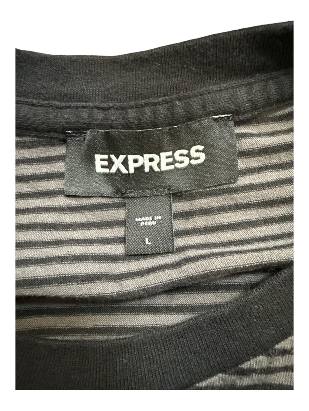 Express Men's Black & Gray Striped Short-Sleeve Crew Neck Tee w Floral Print, L - Picture 4 of 5